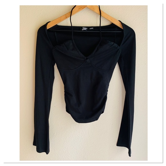 Tiger Mist Tops - Tiger Mist Corrina Top Black Long Sleeve Low Cut Size XXS